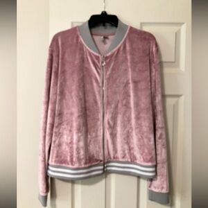ASOS Pink Crashed Velvet Bomber Jacket with Elastic Trim, size 16